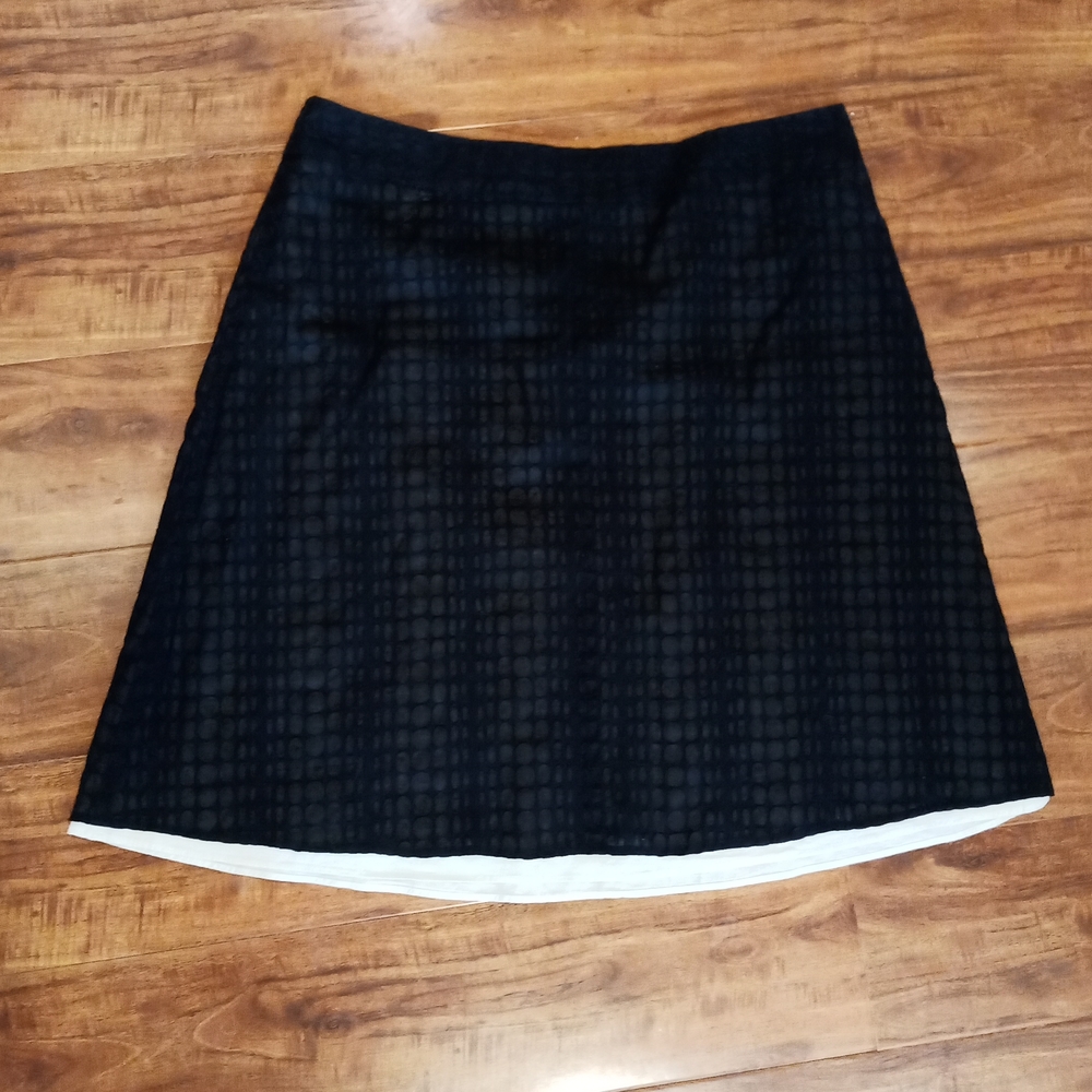 Kenneth Cole Black A-Line Skirt with Subtle Circle Print Overlay, 12P